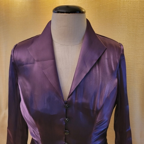 Xscape By Joanna Chen Button Satiny Top Jacket Women's Size 6 Eggplant Purple. - Picture 2 of 11